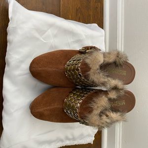 MICHAEL Michael Kors Brown Suede Faux Fur Clogs